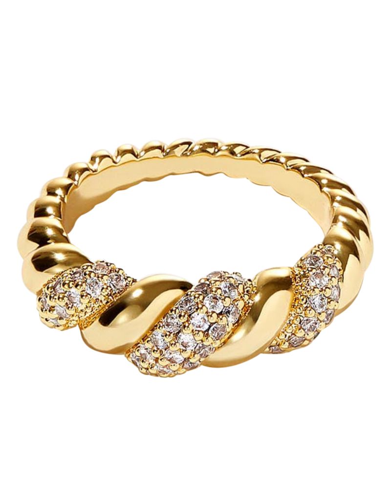 Cubic Zirconia Rope Pav&eacute; Twisted Ring