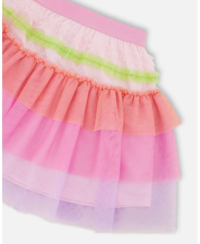 Big Girls Mesh Skirt with Multicolor Frills