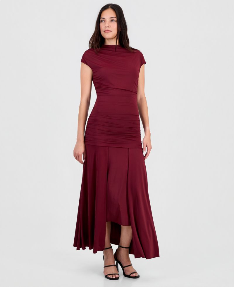 Women's Ruched Cap-Sleeve Midi Dress
