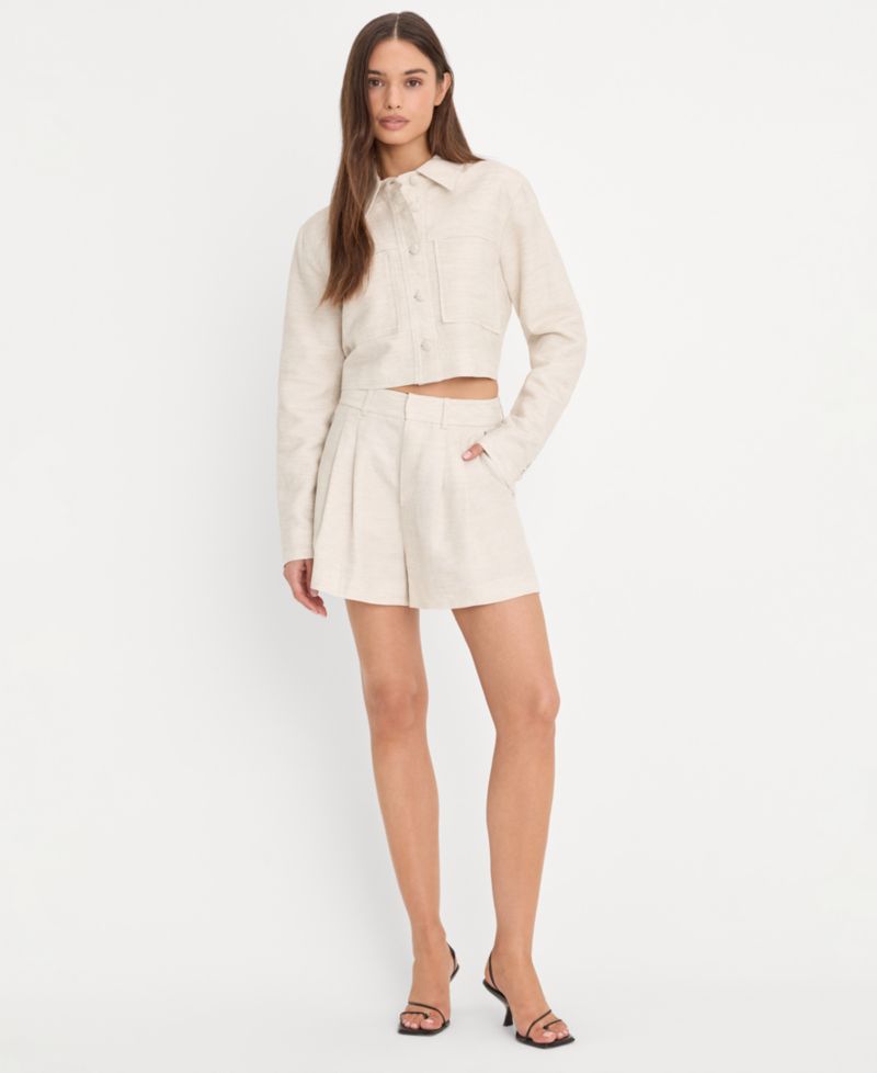 Women's Linen Button-Front Cropped Jacket