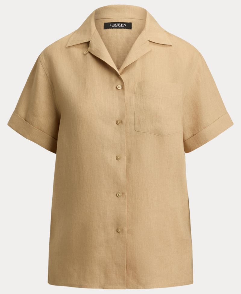 Women's Linen Short-Sleeve Camp Shirt