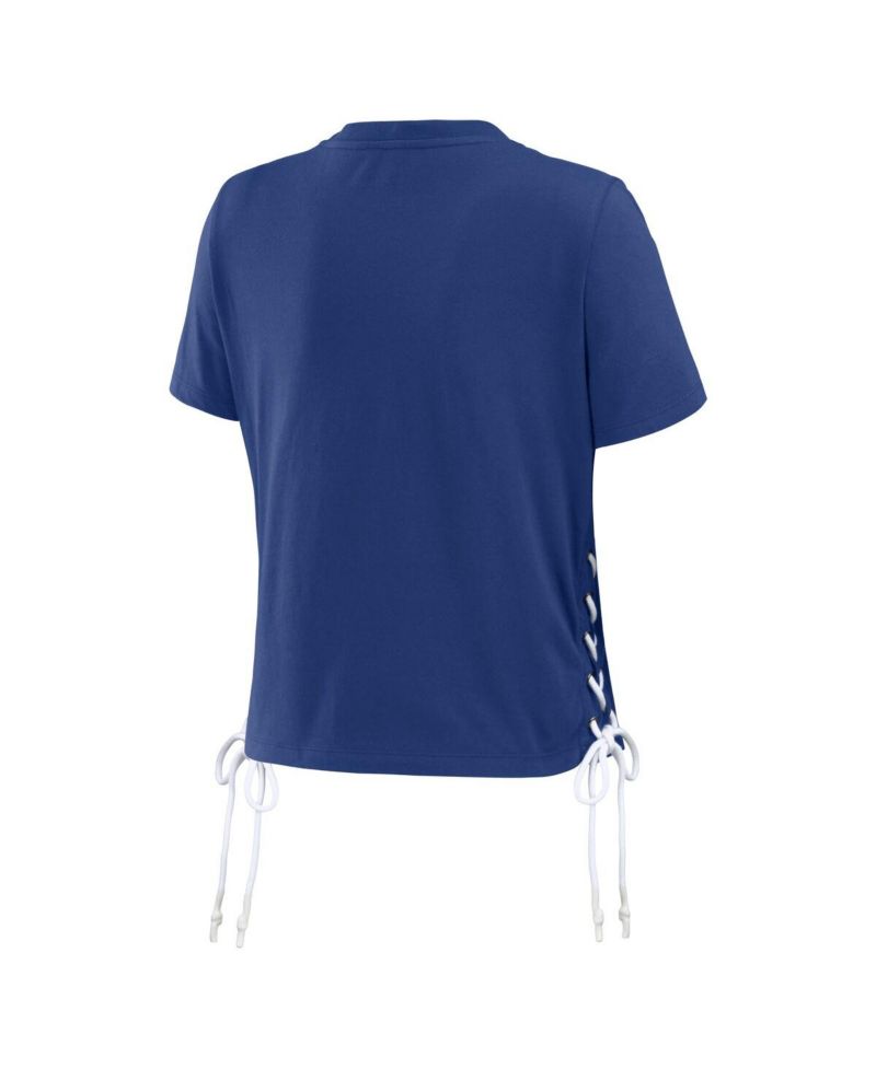 Women's Royal New York Giants Lace Up Side Modest Cropped T-Shirt