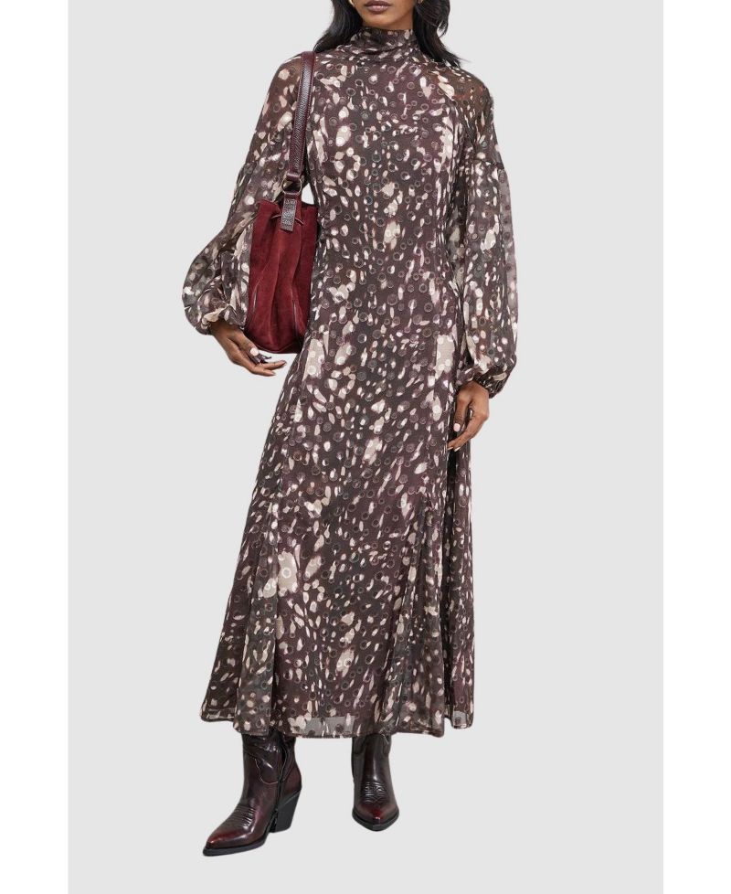 Women's Paisley Burnout Spot Godet Midi Dress