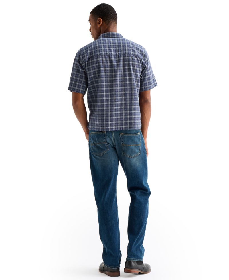Men's Embroidered Plaid Spread Collar Shirt