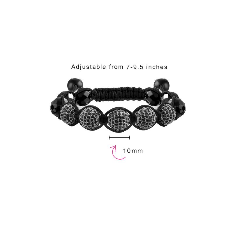 Black White Crystal Ball Shamballa Inspired Bolo Bracelet 12MM Adjustable