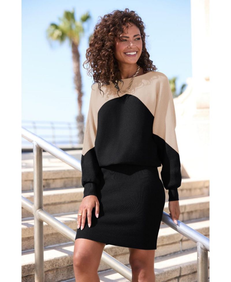 Women's Color-Block Ribbed-Knit Short Dress
