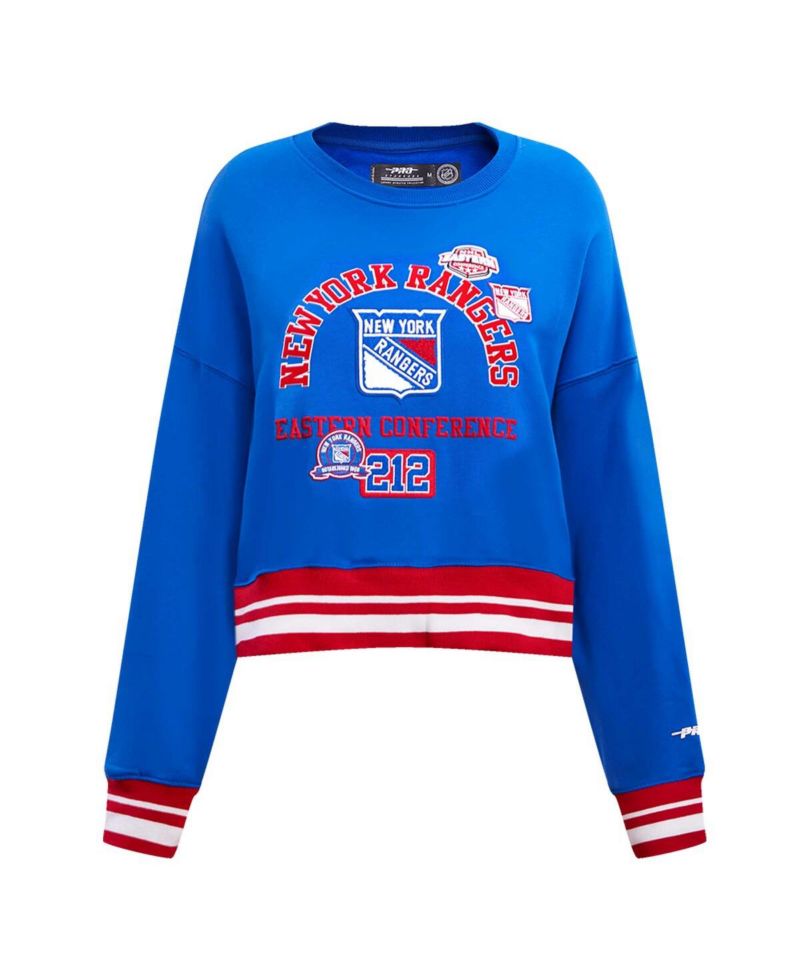 Women's Blue New York Rangers Area Code Cropped Pullover Sweatshirt