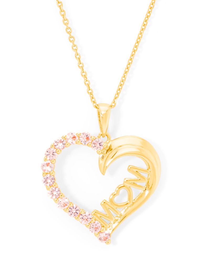 Simulated Morganite Mom Heart Pendant 18" Necklace