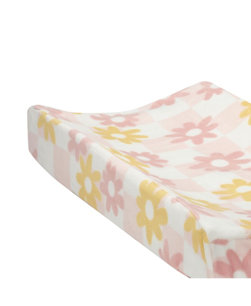 Lambs and Ivy Daisy Dreams Pink/White Checkered Soft Luxury Changing Pad Cover