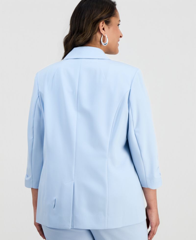 Plus Size Kiss-Front 3/4-Sleeve Blazer