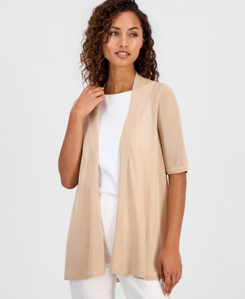 Women's Short-Sleeve Open-Front Semi-Sheer Cardigan