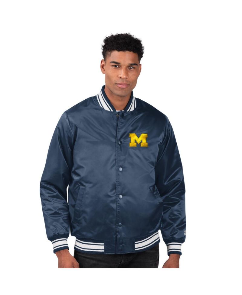 Men's Navy Michigan Wolverines Core Satin Varsity Full-Snap Jacket