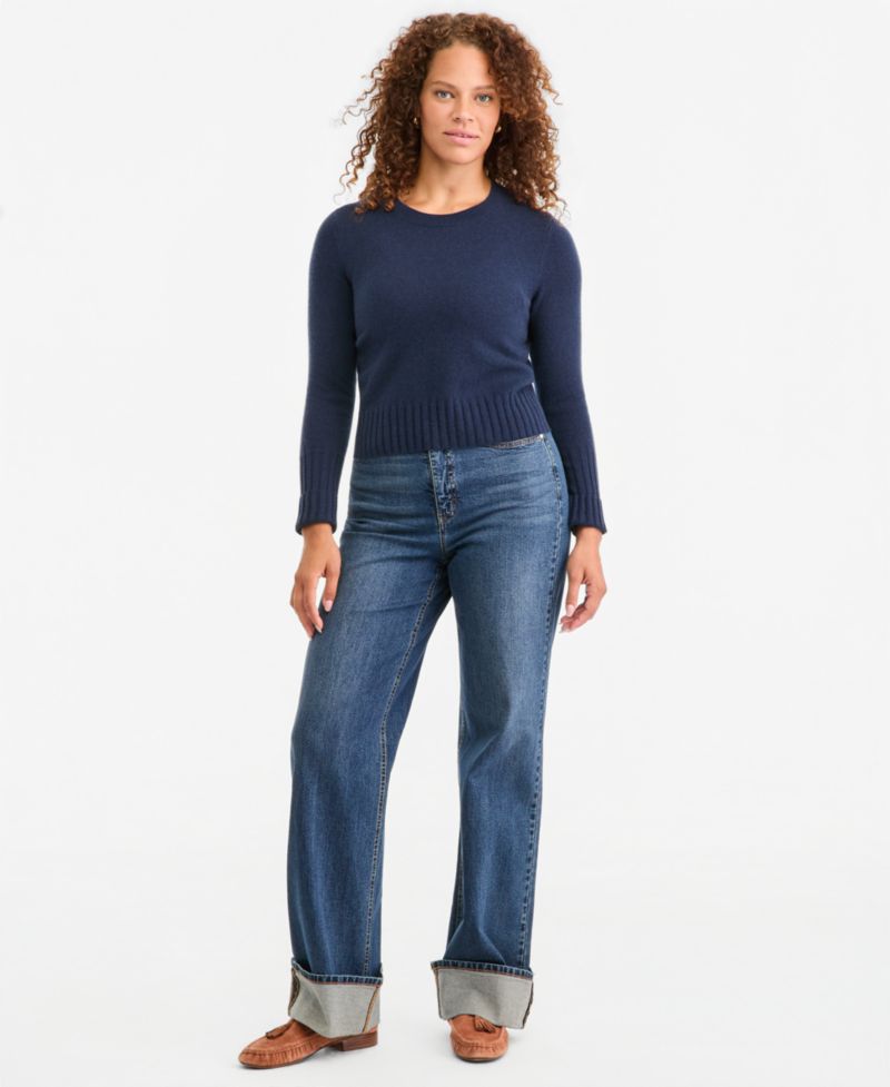 Women's 100% Cashmere Crewneck Shrunken Pullover Sweater