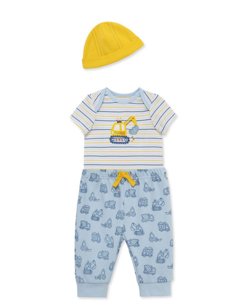 Baby Boys' Construction Short-Sleeve Bodysuit, Pants & Hat, 3-Piece Set