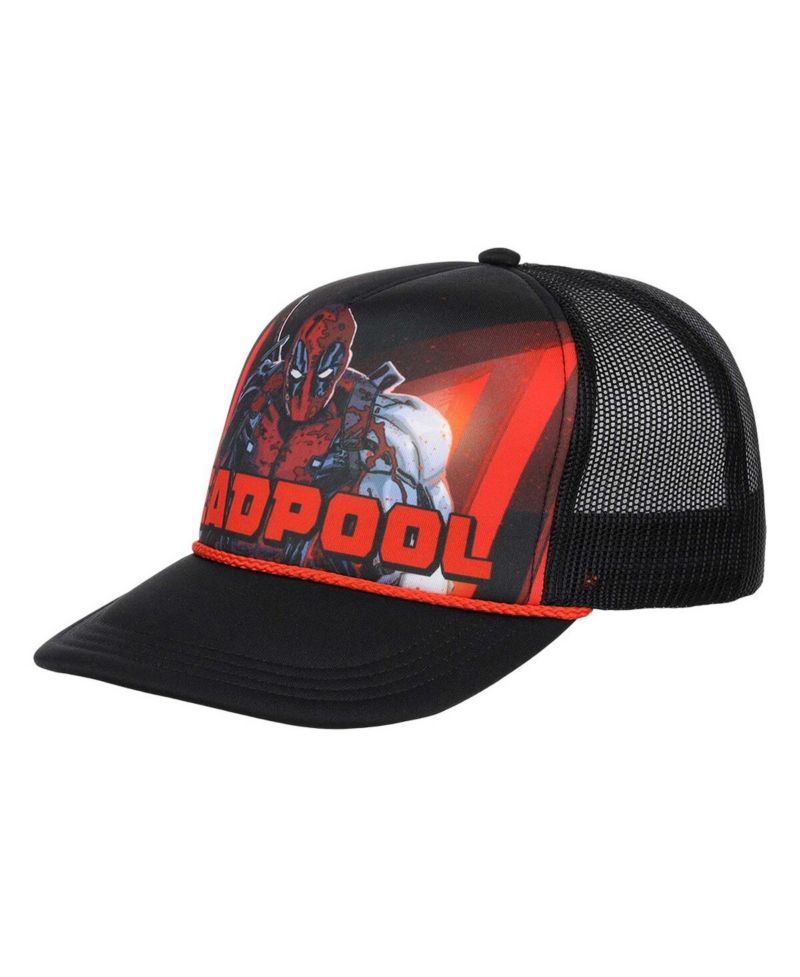 Men's Black Deadpool Big Front Foam Trucker Adjustable Hat