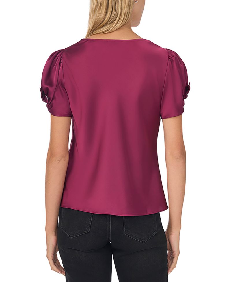 Women's Cowl Neck Bubble Short Sleeves Top