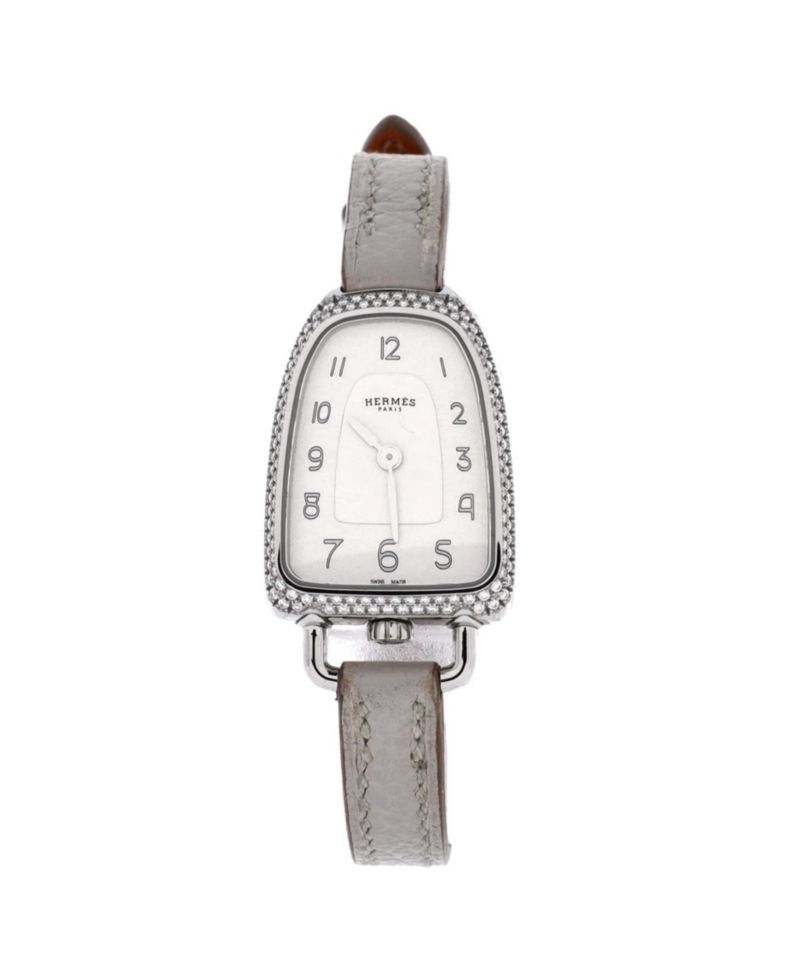 Galop d'Hermes Quartz Watch in Stainless Steel and Leather with Diamond Bezel 21mm