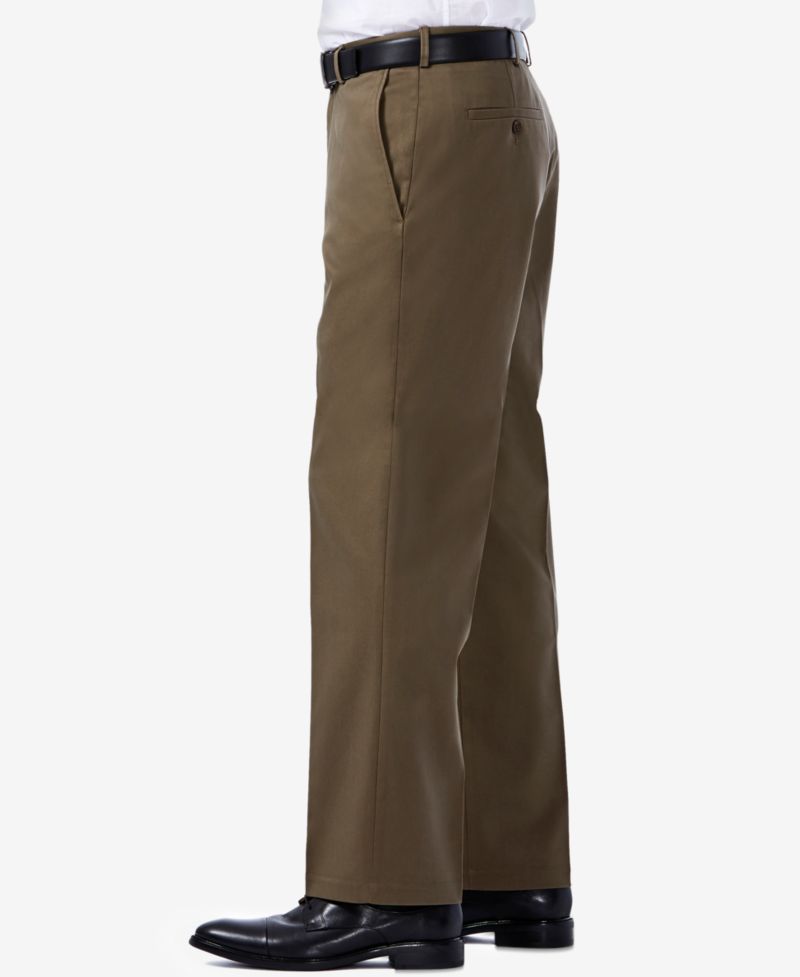Men's Premium No Iron Khaki Classic Fit Flat Front Hidden Expandable Waist Pant