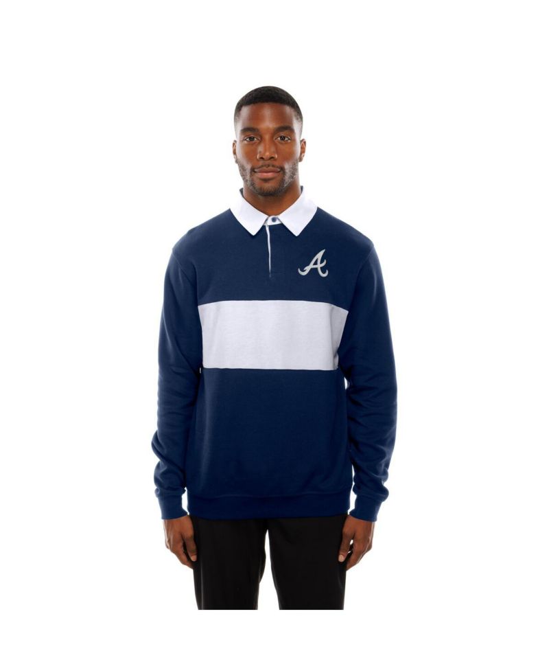 Men's Navy Atlanta Braves Throwback Prep Color Block Rugby Polo Shirt