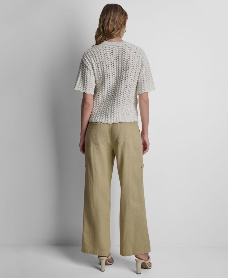 Women's Short-Sleeve Open Lattice Stitch Sweater