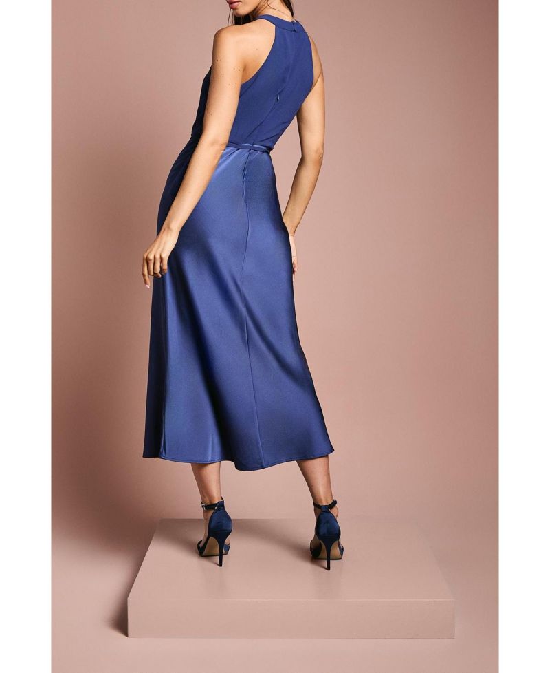 Women's Satin Halter Neck Bridesmaid Dress