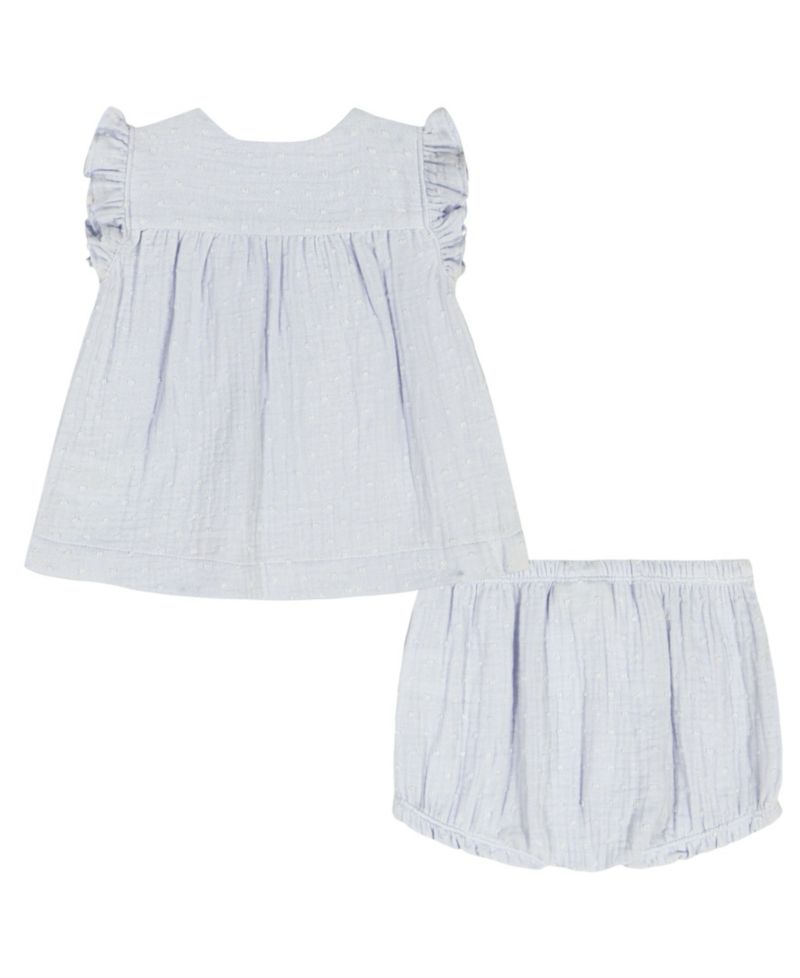 Baby Girls' Woven Clip-Dot Ruffle Trim Top & Bloomers, 2-Piece Set