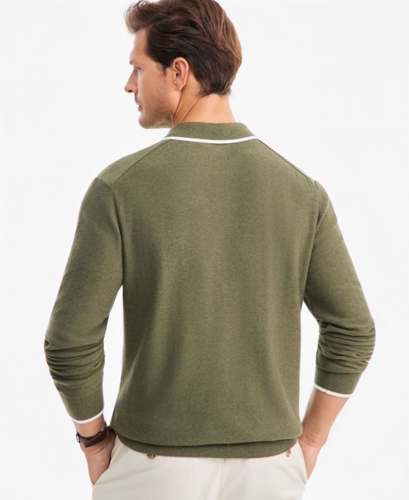 Men's Tipped Long-Sleeve Polo Sweater, Macy's Exclusive