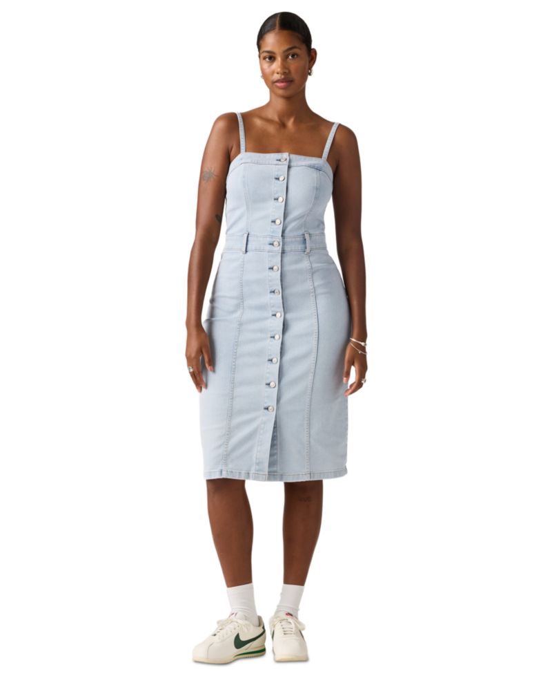 Women's Denim Bustier Button-Front Dress