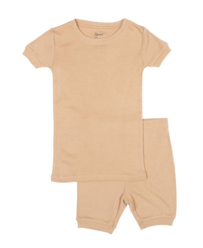 Kids Matching Family Two Piece Cotton Short Sleeve Shirt and Shorts Solid Color Pajamas 6-14