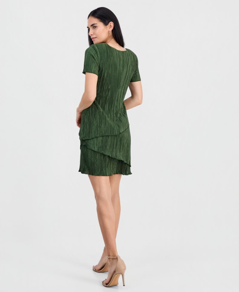 Petite V-Neck Tiered Short-Sleeve Sheath Dress