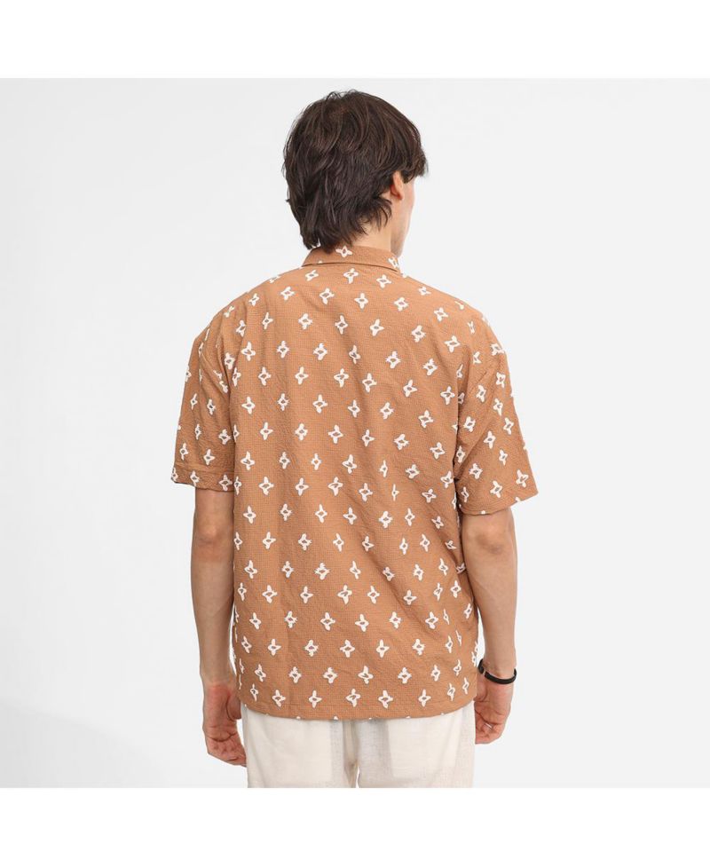 Men's Tan Floral-Tactile Oversized Shirt