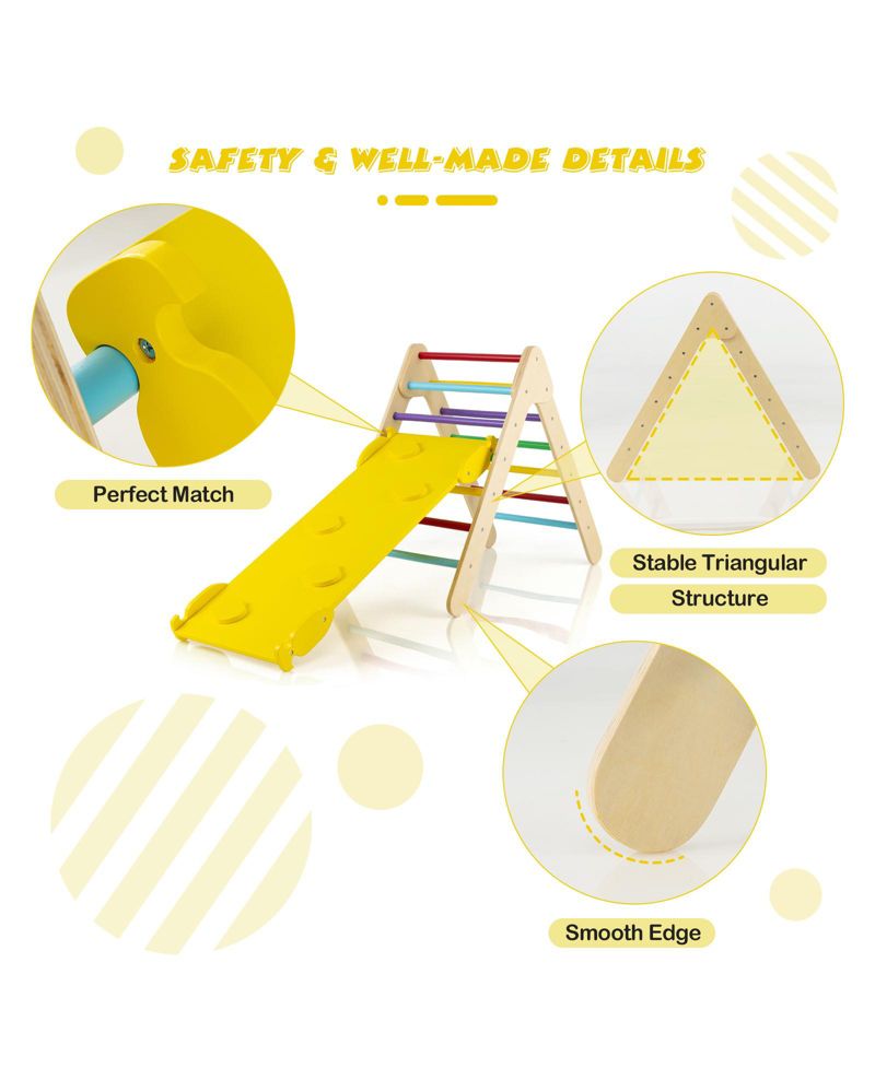 Ages 1+ 3-in-1 Wooden Adjustable Climbing Triangle and Ramp, 2-Piece Set