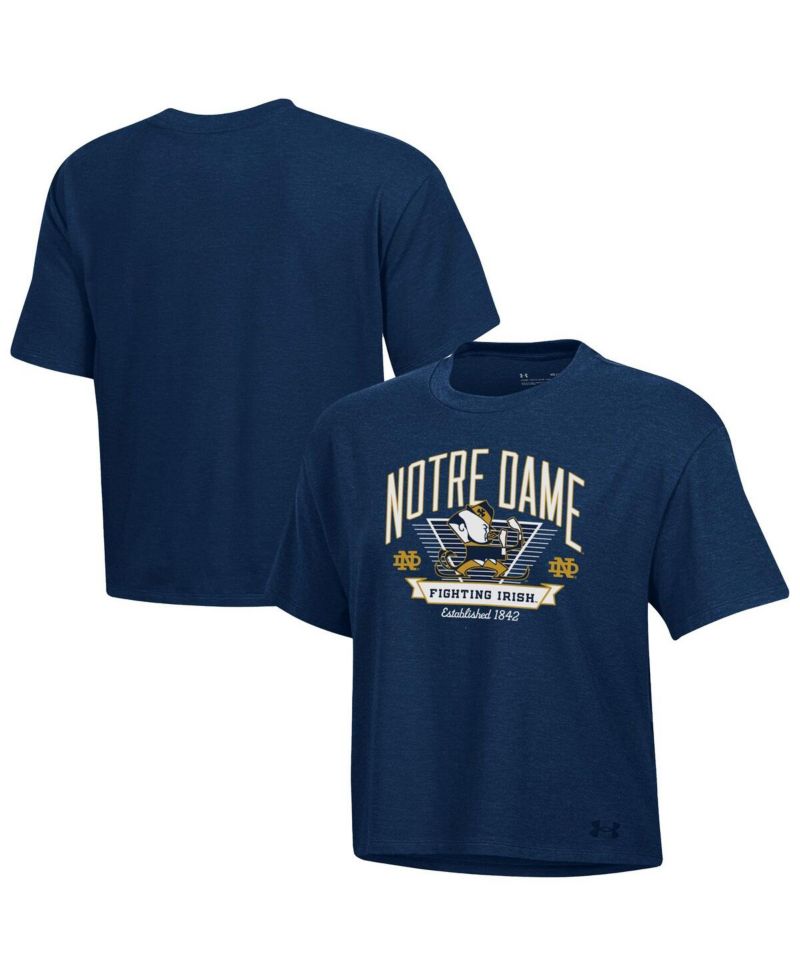 Women's Navy Notre Dame Fighting Irish Essentials Icon Ultra-Soft Tri-Blend Boxy Cropped Performance T-Shirt