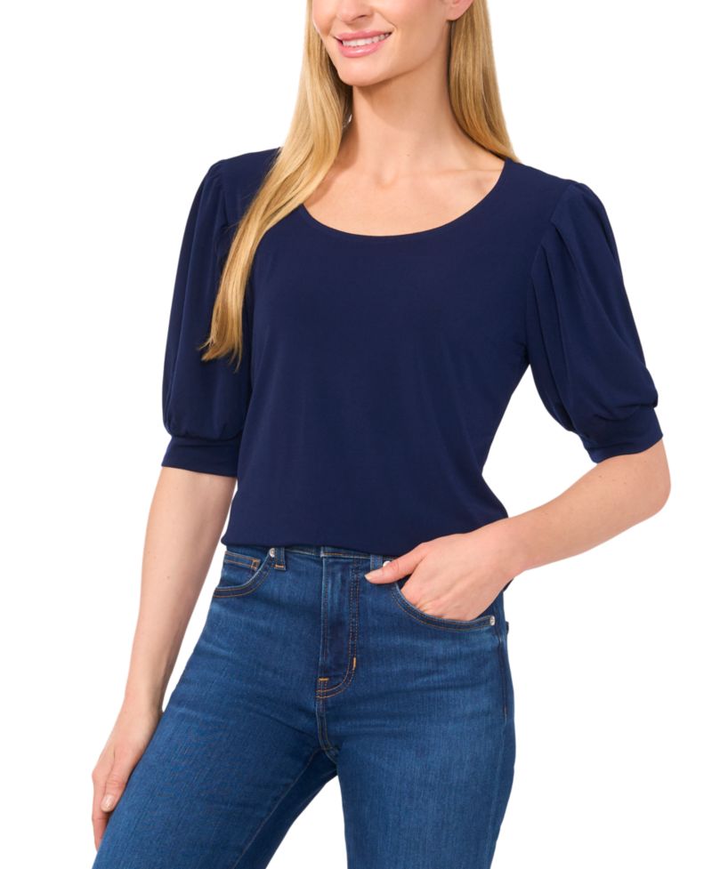 Women's Crewneck 3/4-Sleeve Shirred Top