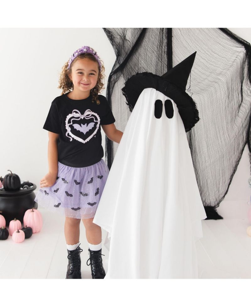 Girls' 4-16 Rhinestone Bat Patch Halloween Short-Sleeve T-Shirt