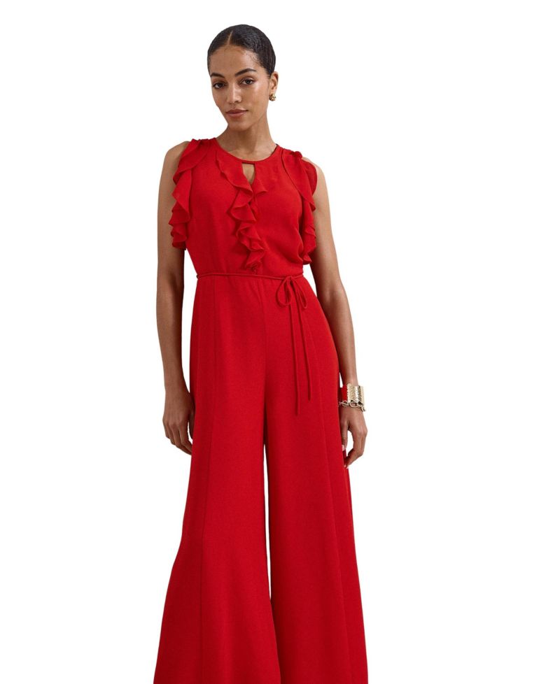 Women's Front Wide Leg Jumpsuit Cinched Waist