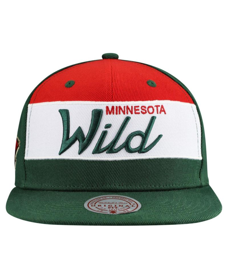 Men's Green Minnesota Wild Retro Script Color Block Snapback Hat
