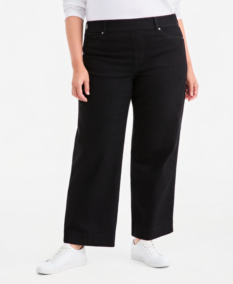 Plus Size Shaping Pull-On Wide-Leg Jeans