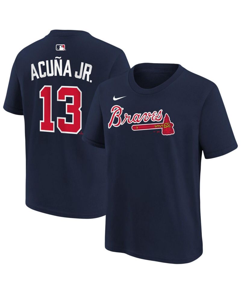 Big Boys and Girls Ronald Acu&ntilde;a Jr. Navy Atlanta Braves Name & Number T-Shirt
