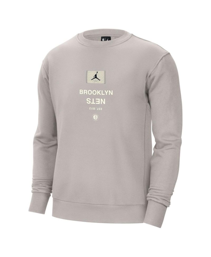 Men's Stone Brooklyn Nets Courtside Statement Edition Heavyweight Pullover Sweatshirt