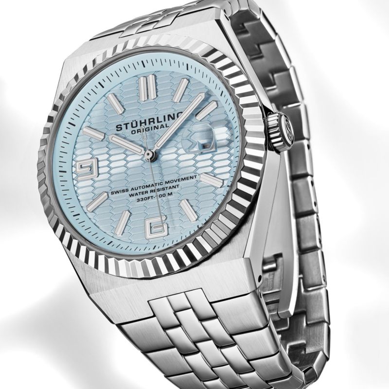 Original Men s Sentinel Swiss Automatic 42mm Stainless Steel Bracelet Watch with Guilloche Dial
