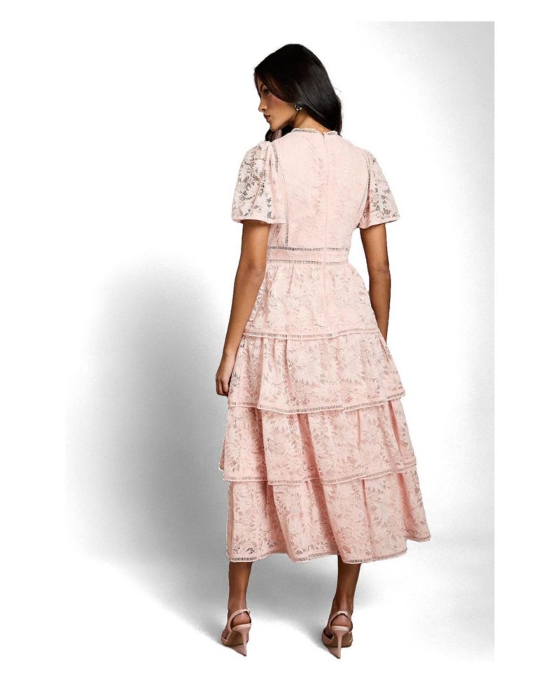 Women's Flutter Sleeve Tiered Midi Dress
