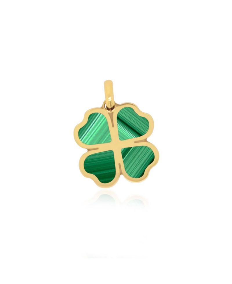 Malachite Lucky Clover Charm 14K Gold 13 millimeters