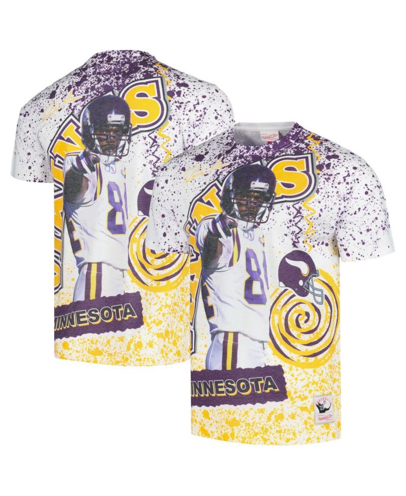Men's Randy Moss White Minnesota Vikings Retired Player Name and Number Burst T-shirt