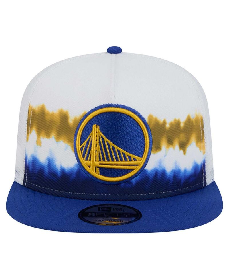 Men's White/Royal Golden State Warriors Dip-Dye 9FIFTY A-Frame Trucker Snapback Hat