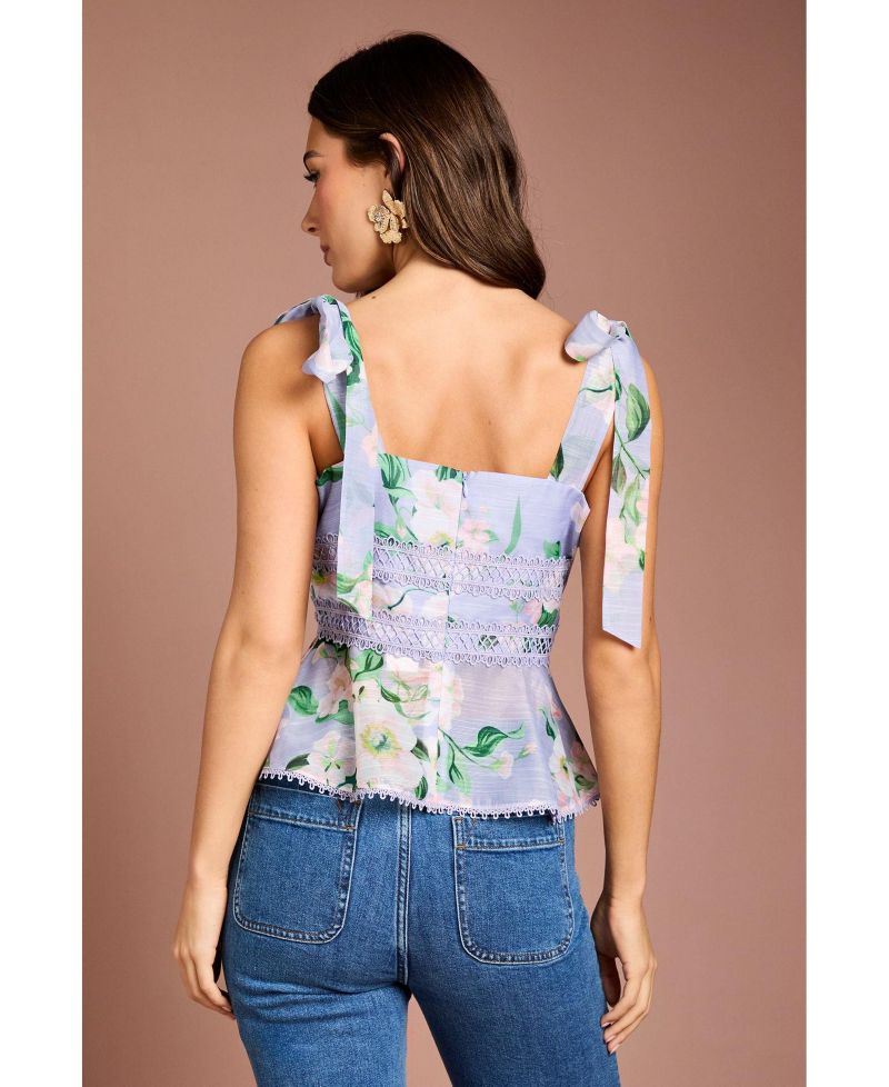 Women's Square Neck Bow Shoulder Peplum Top