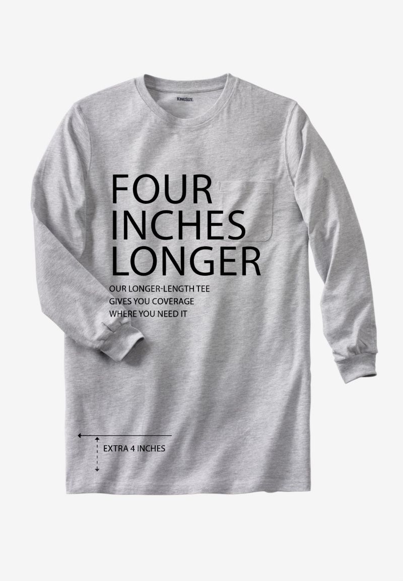 Men's Big & Tall Shrink-Less Lightweight Longer-Length Long-Sleeve Crewneck Pocket Tee