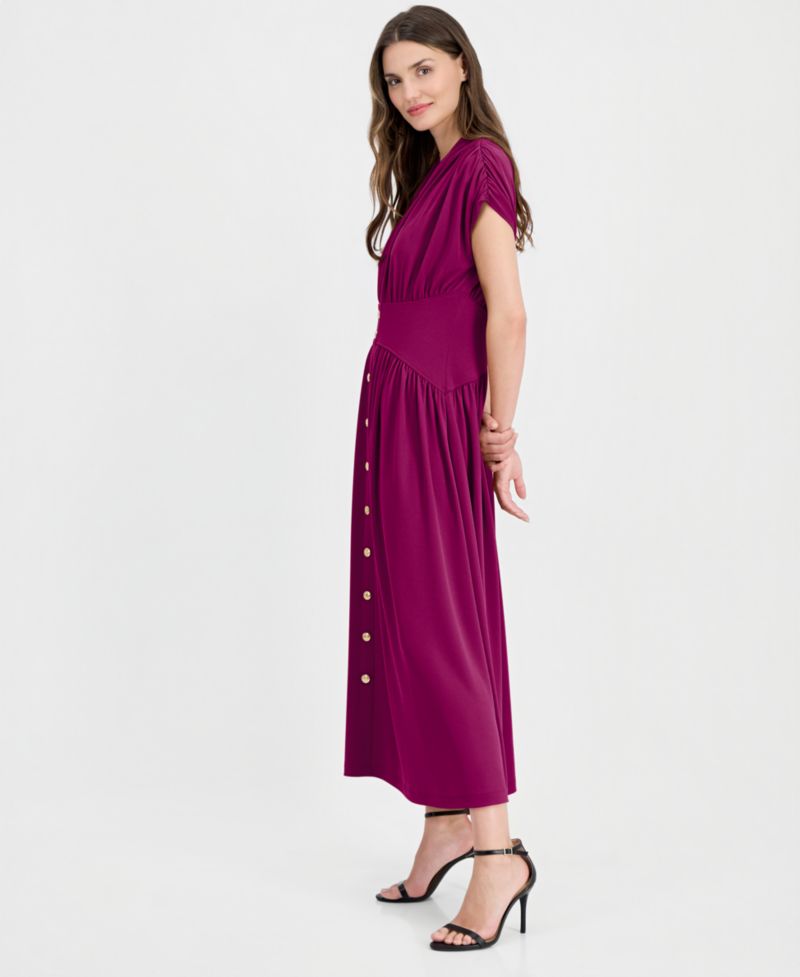 Women's V-Neck Ruched-Shoulder Jersey Dress