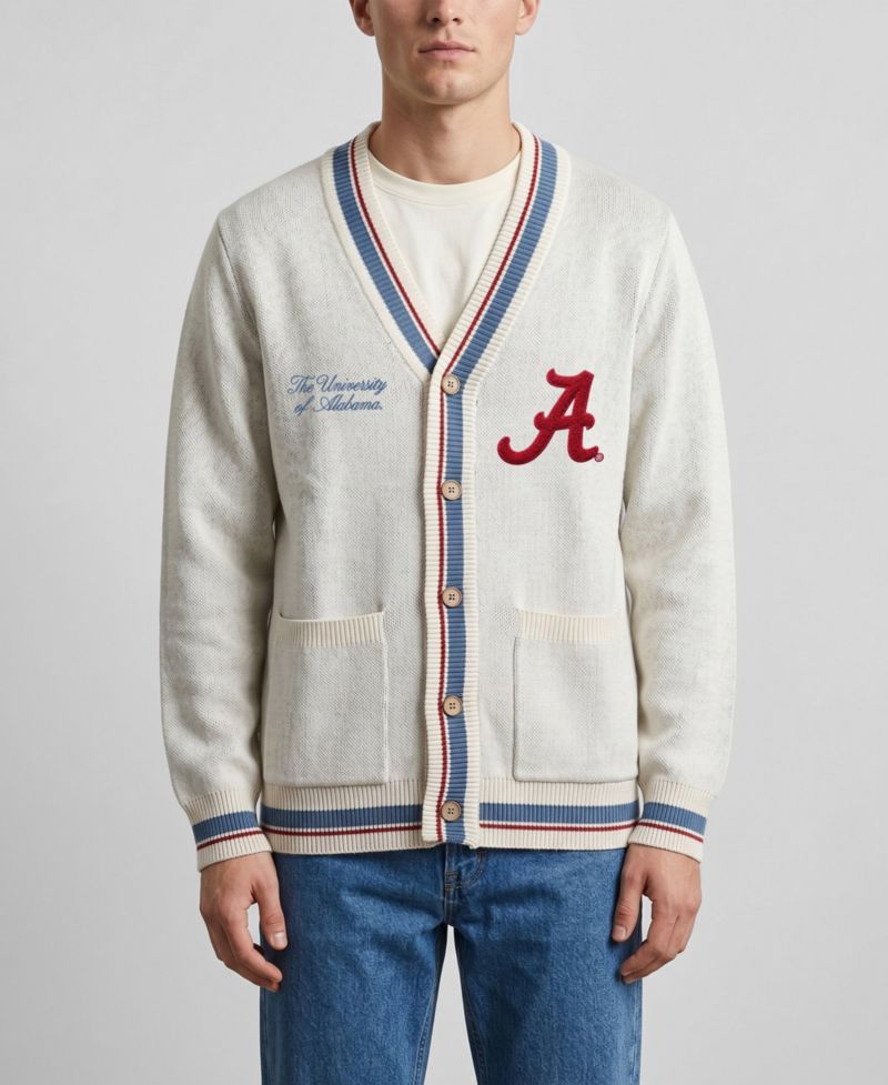 Men's and Women's Natural Alabama Crimson Tide Americana Striped Full-Button Cardigan