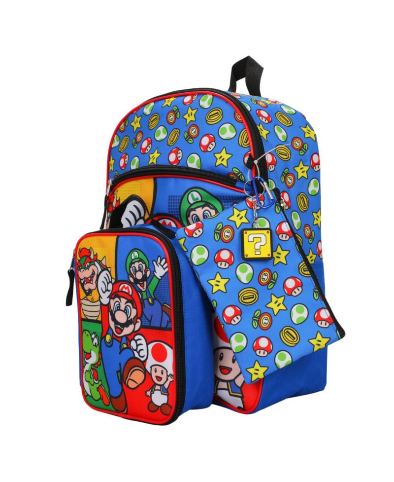 Bros Characters and Power Ups 16 Inch Youth 5 Piece Backpack Set